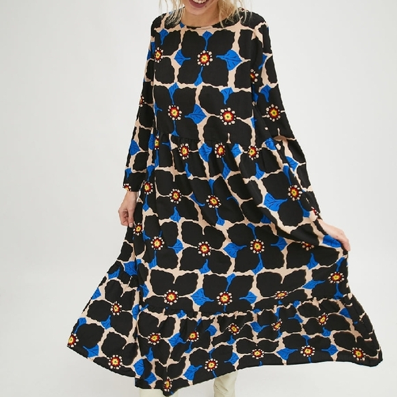 Floral Print Black and Blue Dress - Picture 1 of 3